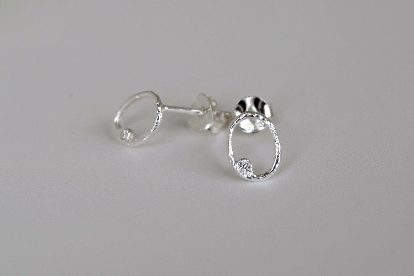 Sterling Silver Oval With CZ Stud Earrings