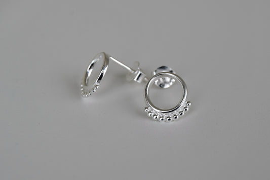 Sterling Silver Circle With Small Balls Stud Earrings