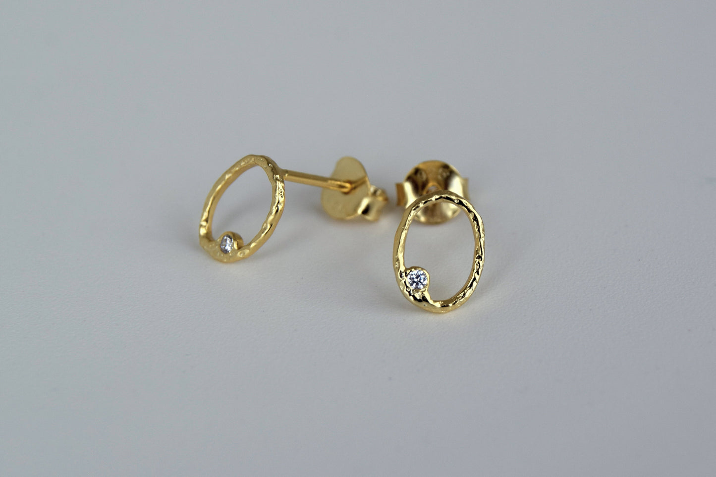 Gold Plated Oval With CZ Stud Earrings