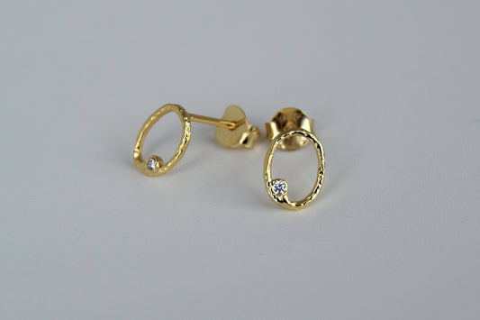 Gold Plated Oval With CZ Stud Earrings