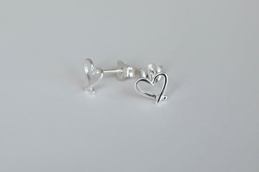 Sterling Silver Skew Open Heart Stud Earrings