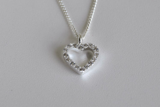 Sterling Silver Bling CZ Open Heart Necklace
