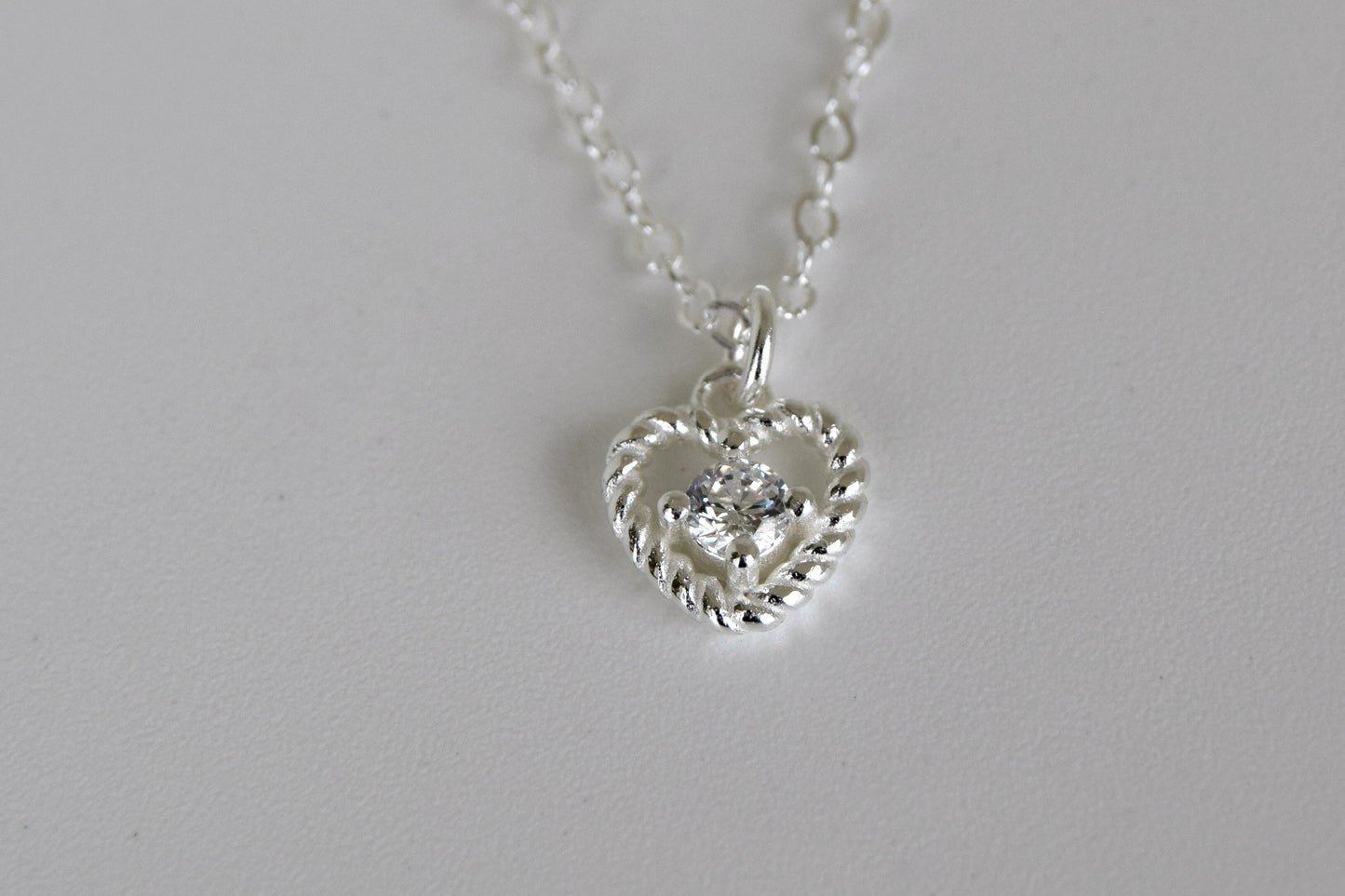Sterling Silver CZ Wire Heart Necklace