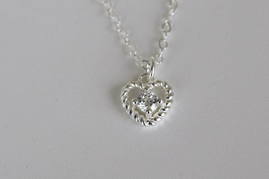 Sterling Silver CZ Wire Heart Necklace