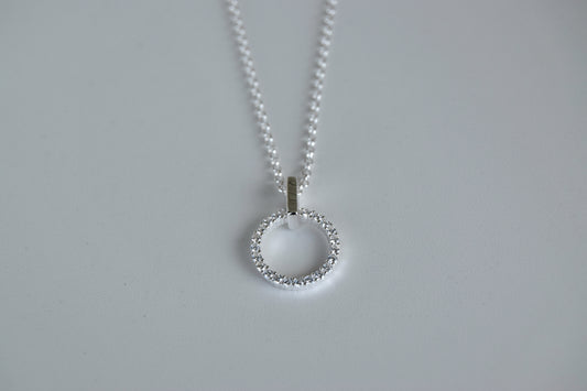 Sterling Silver CZ Circle with Bar Necklace