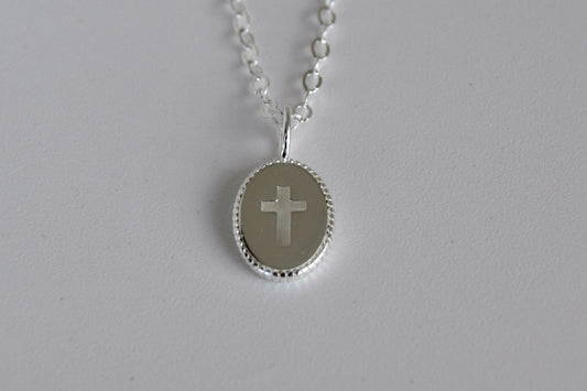 Sterling Silver Open Cross In Disc Necklace