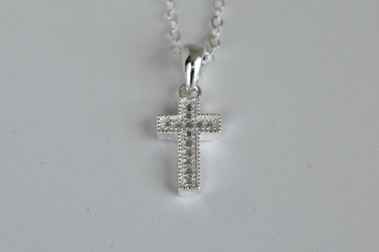 Sterling Silver CZ Cross Necklace