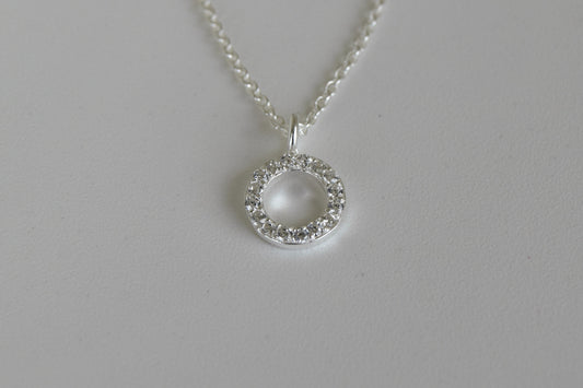 Small Sterling Silver CZ Circle Necklace