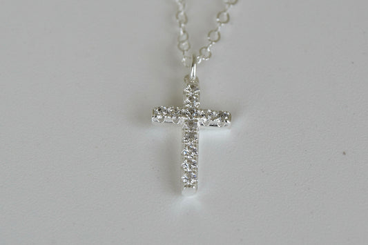 Sterling-Silver Long CZ Crystal Cross Necklace