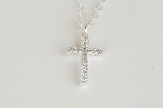 Sterling-Silver Long CZ Crystal Cross Necklace