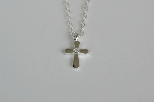 Sterling Silver Cross With CZ Necklace