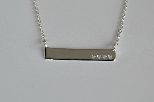 Sterling Silver Bar with Hearts Necklace