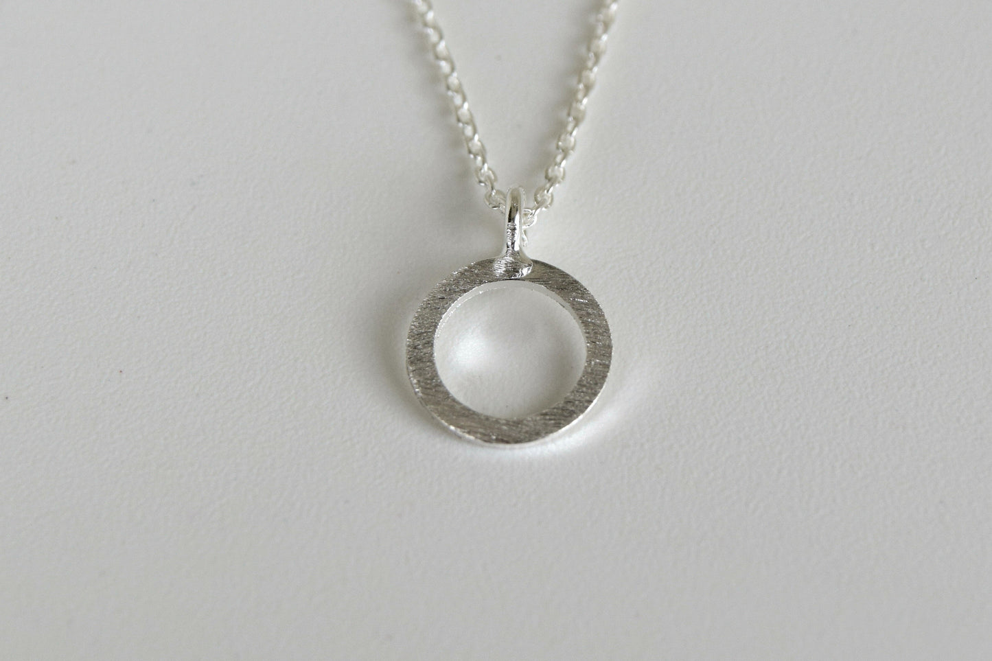 Sterling Silver Brushed Circle Necklace