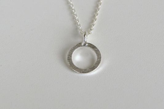 Sterling Silver Brushed Circle Necklace