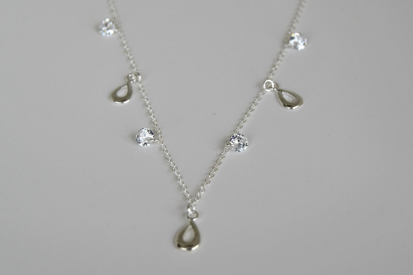 Sterling Silver Multi Teardrops And CZ Necklace