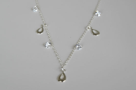 Sterling Silver Multi Teardrops And CZ Necklace
