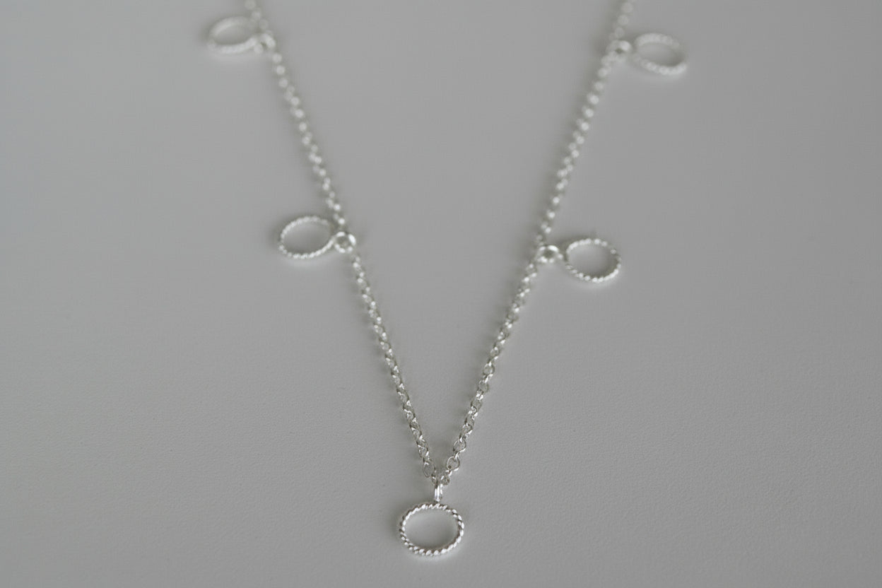 Sterling Silver Multi Small Textured Open Circles Necklace