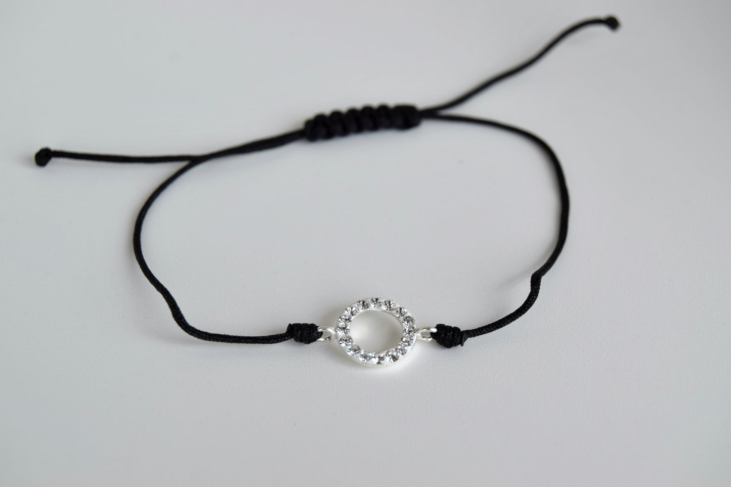 Black Cord With Cz Crystal Circle Bracelet