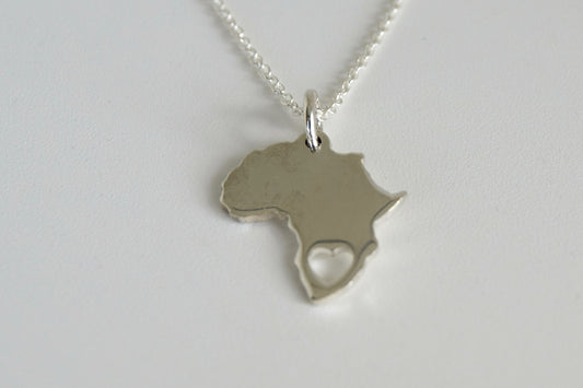Sterling Silver Big Africa with Heart Necklace