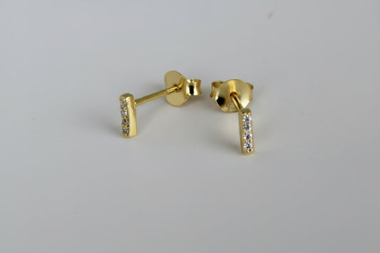 Small Gold Plated Bars With CZ Stud Earrings