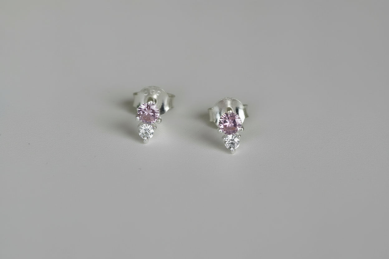 Sterling Silver Pink CZ Stud Earrings