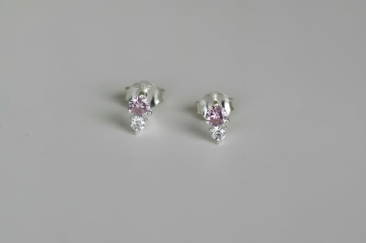 Sterling Silver Pink CZ Stud Earrings