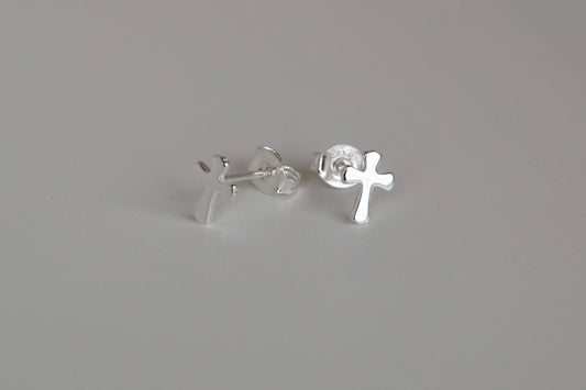 Sterling Silver Solid Cross Stud Earrings