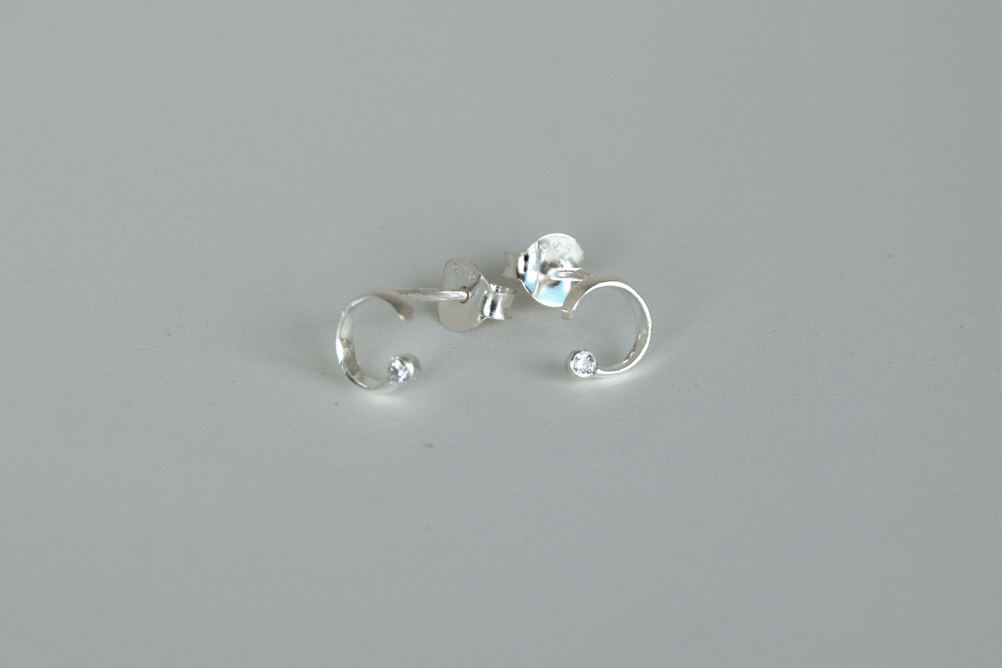 Sterling Silver Curve With CZ Stud Earrings