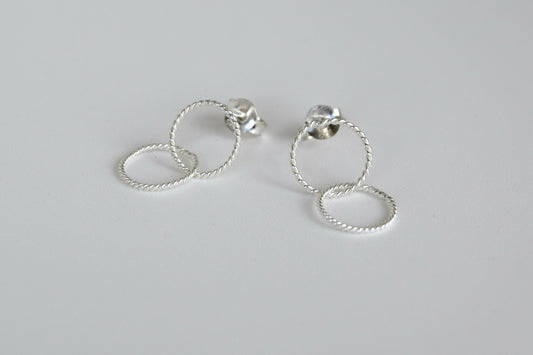 Sterling Silver Dangling Double Rope Circle Stud Earrings