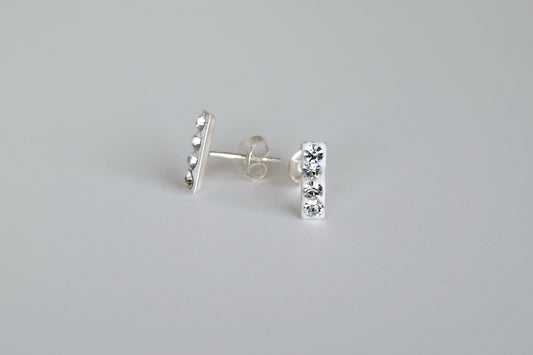 Sterling Silver CZ Bar Stud Earrings