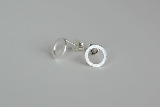 Sterling Silver Brushed Open Circle Stud Earrings