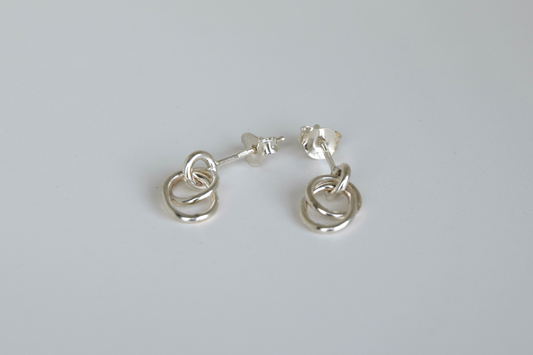 Sterling Silver Dangling Circle And Oval Stud Earrings