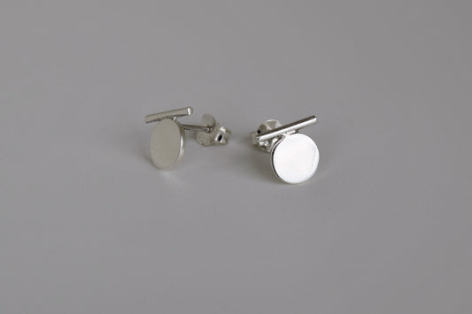 Sterling Silver Circle With Bar Stud Earrings
