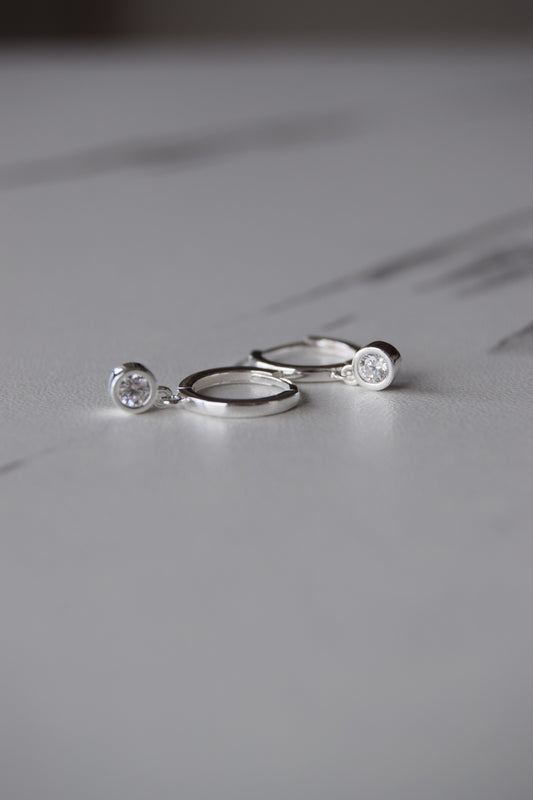 Silver CZ Huggies Earrings
