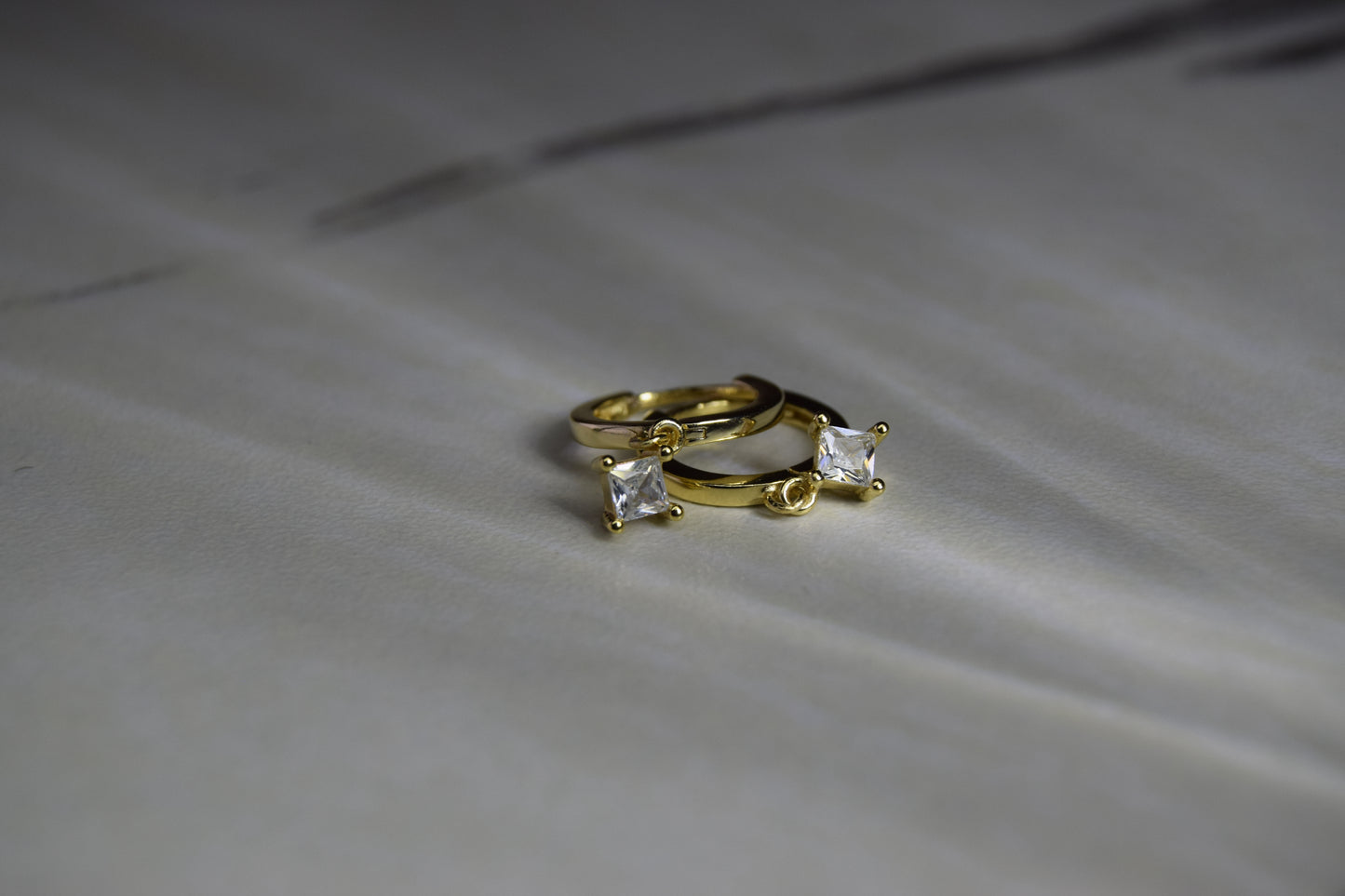 Gold Plated Huggie Earrings With Dangling Square CZ Earrings