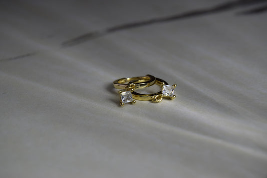 Gold-Plated Huggies With Dangling Square CZ Earrings