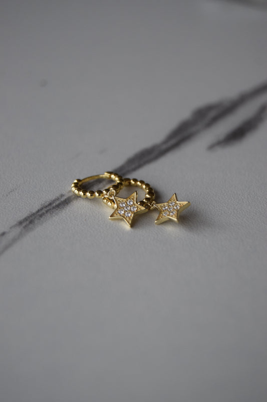 Gold-Plated Huggies with CZ Star Drop Earrings