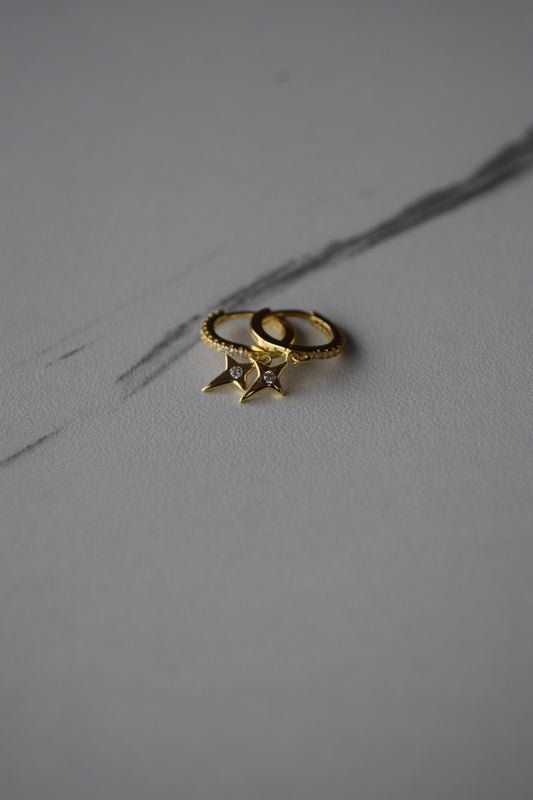Gold-Plated CZ Huggies With Cross Pendent Earrings