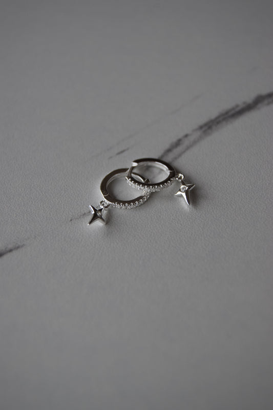 Silver CZ Huggies With Cross Pendent Earrings
