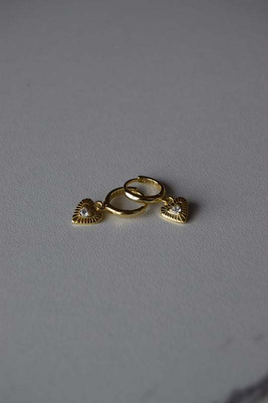 Gold-Plated Huggies With Textured Heart Charm Earrings