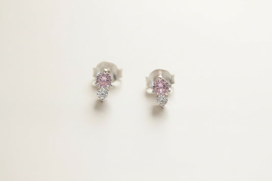 Sterling Silver Pink CZ Stud Earrings
