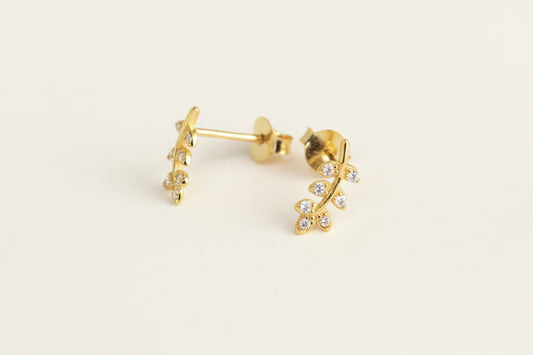 Gold Plated CZ Leaf Stud Earrings