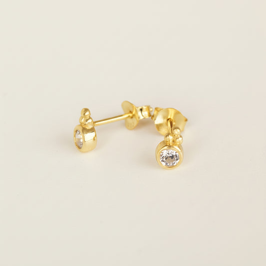 Gold Plated CZ With Balls Stud Earrings