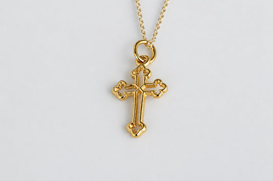Gold Plated Gothic Open Cross Necklace