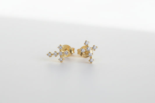 Gold Plated Small CZ Cross Stud Earrings