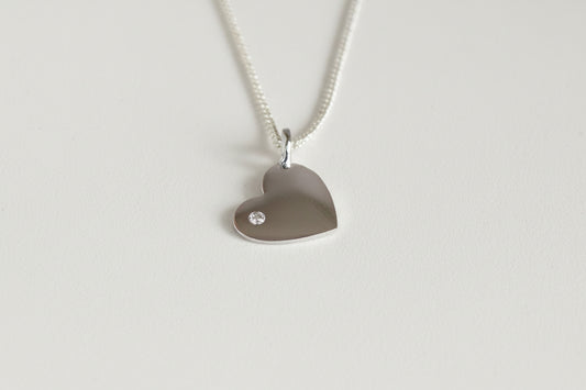 Sterling Silver Dangle Heart with CZ Necklace