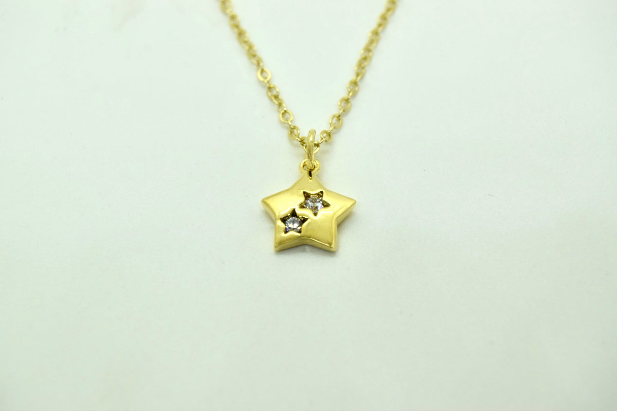 Gold Plated Brass Star Necklaces With 2 CZ Stars
