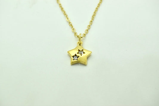 Gold Plated Brass Star Necklaces With 2 CZ Stars