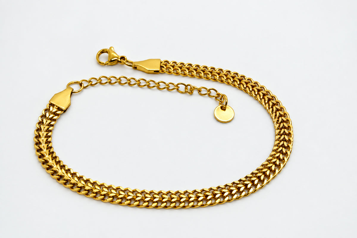 Gold Plated Stainless Steel Textured Chain Bracelet