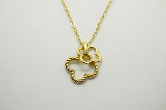 Gold Plated Brass Textured Clover & Small Open Clover Necklace
